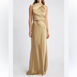 Amsale One Shoulder Gold Dress
